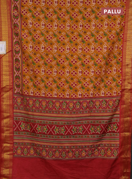 Semi tussar saree mustard yellow and maroon with allover patola prints and zari woven border