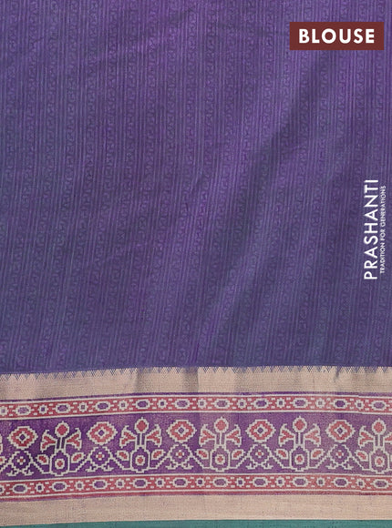 Semi tussar saree dual shade of greeinsh blue and purple with allover ikat prints and ikat zari woven border