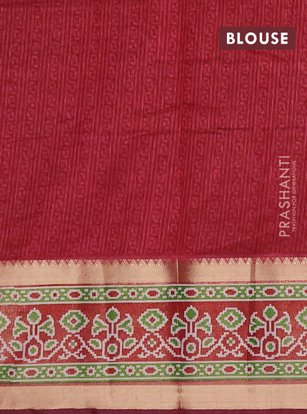 Semi tussar saree black and maroon with allover ikat prints and ikat zari woven border