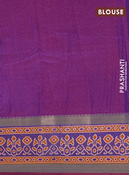 Semi tussar saree deep wine and blue with allover ikat prints and ikat zari woven border