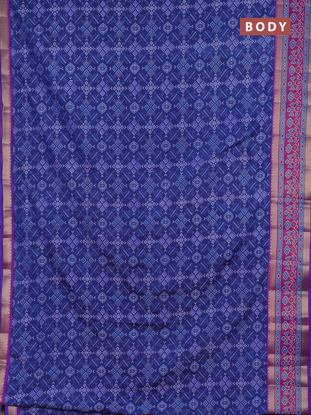 Semi tussar saree navy blue and pink with allover ikat prints and ikat zari woven border