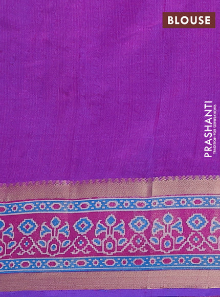 Semi tussar saree navy blue and pink with allover ikat prints and ikat zari woven border