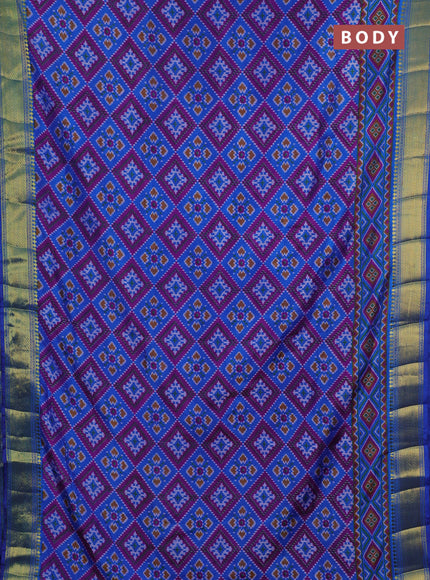 Semi tussar saree blue and dark pink with allover ikat prints and zari woven border