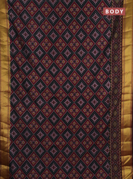 Semi tussar saree bottle green and deep maroon with allover ikat prints and zari woven border