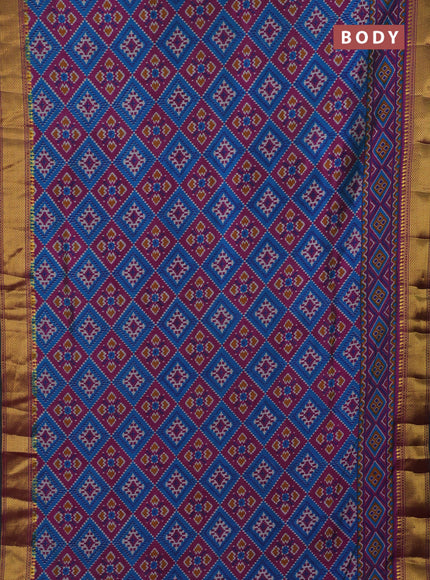 Semi tussar saree dual shade of bluish green and purple with allover ikat prints and zari woven border