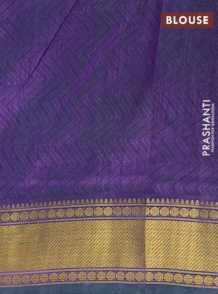 Semi tussar saree cs blue and purple with allover warli prints and ikat zari woven border