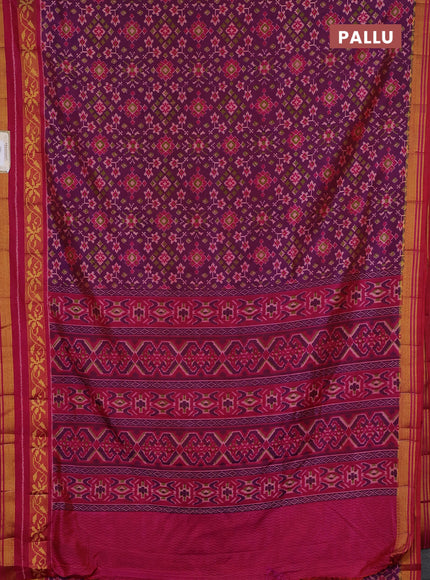 Semi tussar saree dual shade of purple and pink with allover ikat prints and ikat woven zari border