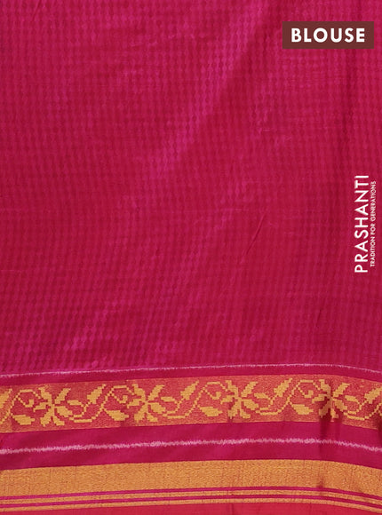 Semi tussar saree dual shade of purple and pink with allover ikat prints and ikat woven zari border