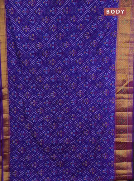 Semi tussar saree blue and pink with allover leheriya style ikat weaves and ikat woven zari border