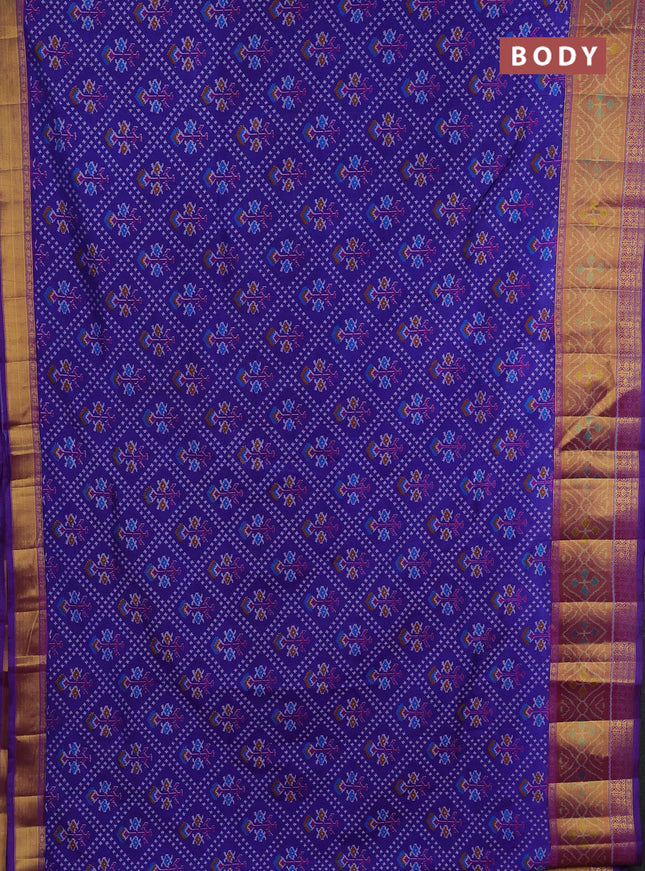 Semi tussar saree blue and pink with allover leheriya style ikat weaves and ikat woven zari border