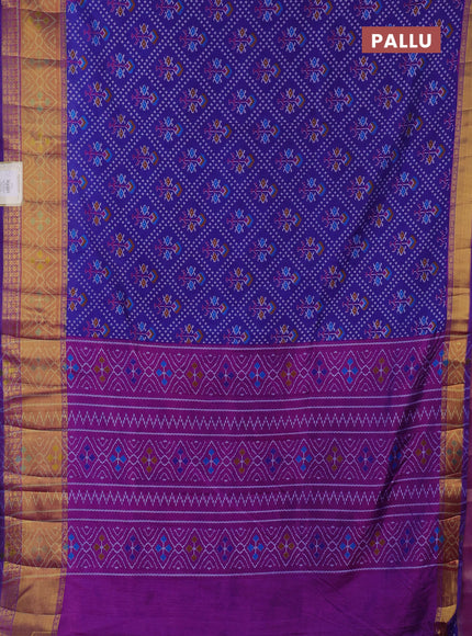 Semi tussar saree blue and pink with allover leheriya style ikat weaves and ikat woven zari border