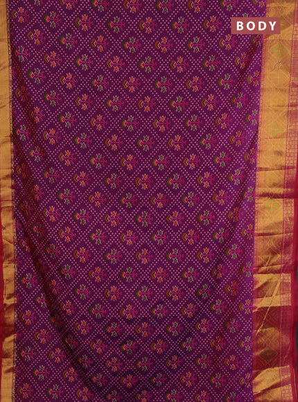 Semi tussar saree purple and pink with allover leheriya style ikat weaves and ikat woven zari border