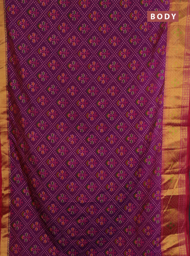 Semi tussar saree purple and pink with allover leheriya style ikat weaves and ikat woven zari border