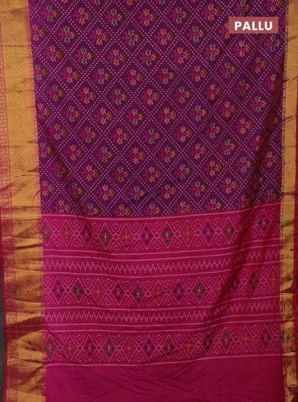 Semi tussar saree purple and pink with allover leheriya style ikat weaves and ikat woven zari border