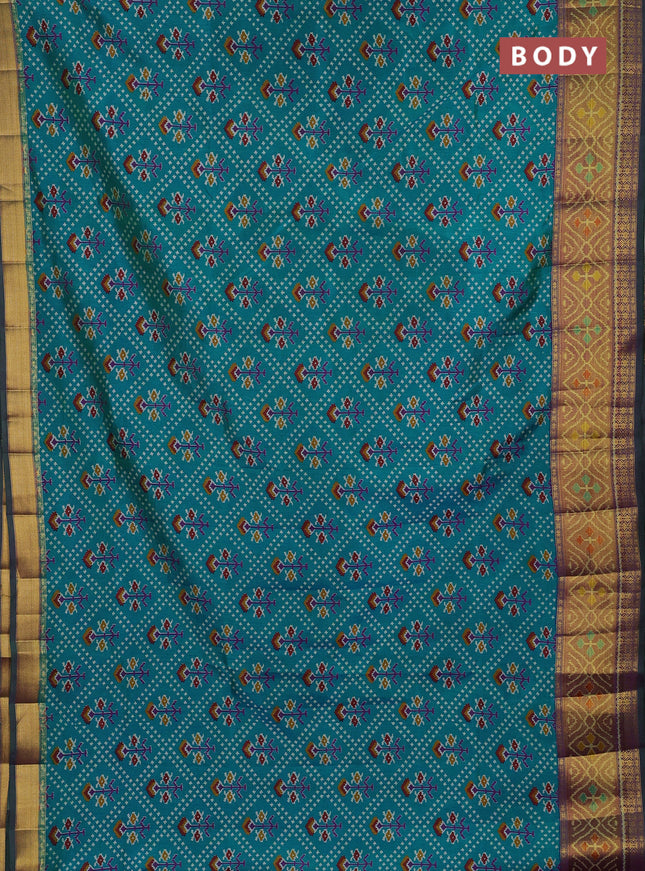 Semi tussar saree dual shade of bluish green and purple with allover leheriya style ikat weaves and ikat woven zari border