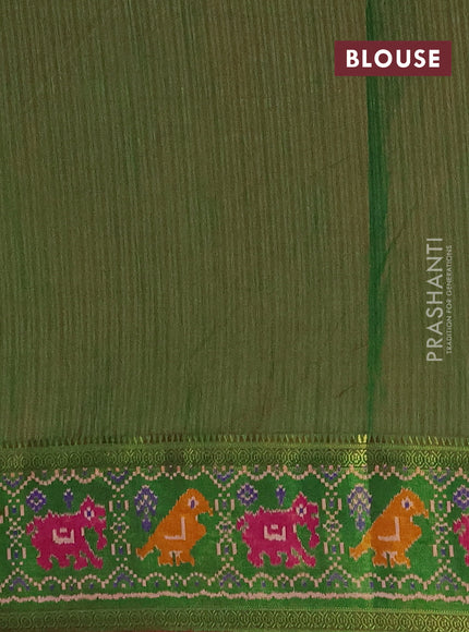 Semi tussar saree dark pink and green with allover leheriya style ikat weaves and ikat woven zari border