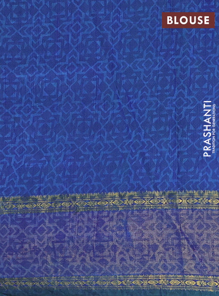 Semi tussar saree dual shade of bluish green and green with allover patola prints and ikat woven zari border