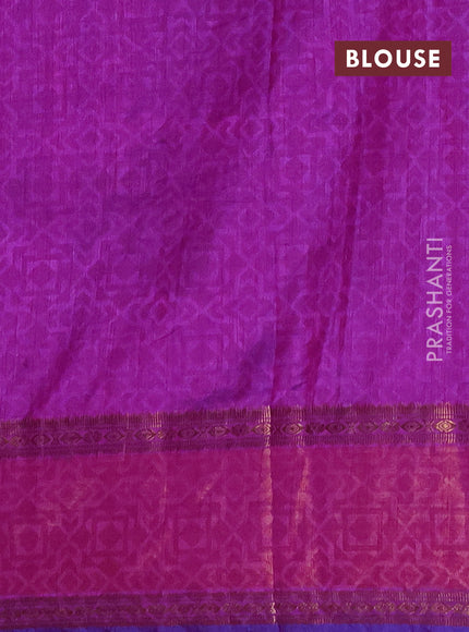 Semi tussar saree blue with allover patola prints and ikat woven zari border