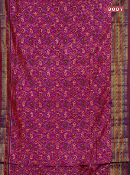 Semi tussar saree pink with allover patola prints and ikat woven zari border