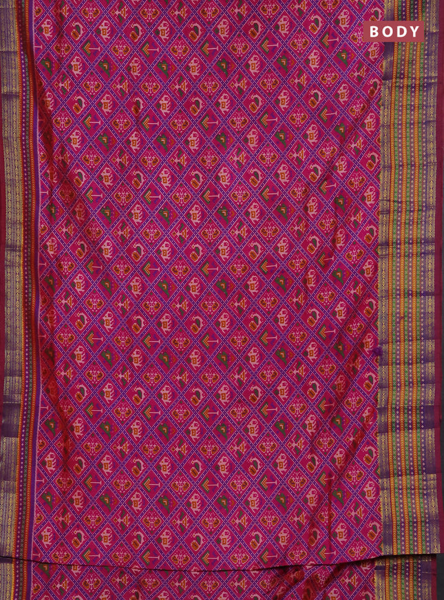 Semi tussar saree pink with allover patola prints and ikat woven zari border