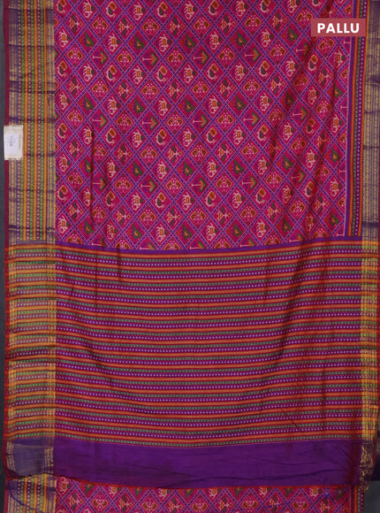 Semi tussar saree pink with allover patola prints and ikat woven zari border