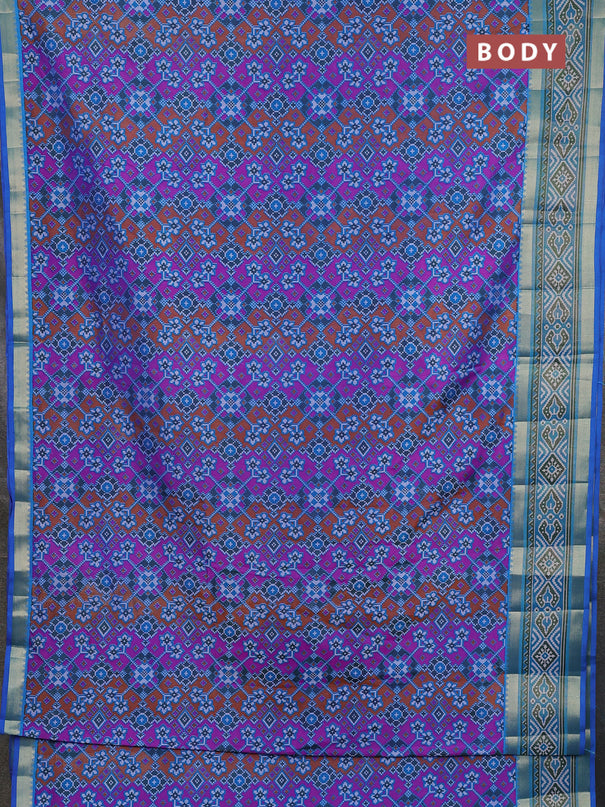 Semi tussar saree blue pink and blue with allover ikat prints and ikat woven zari border