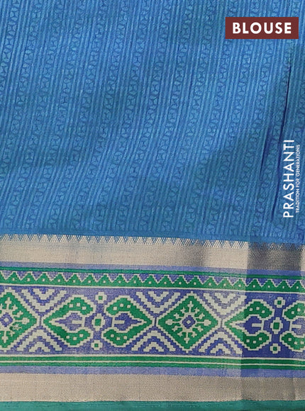 Semi tussar saree light green with allover ikat prints and ikat woven zari border