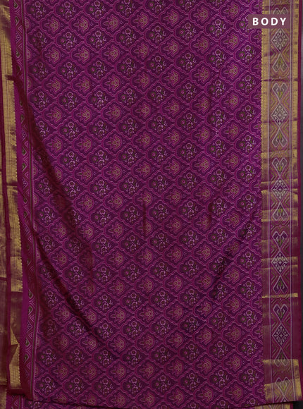 Semi tussar saree dual shade of purple and pink with allover ikat prints and ikat woven zari border