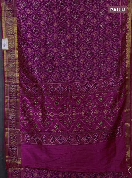 Semi tussar saree dual shade of purple and pink with allover ikat prints and ikat woven zari border