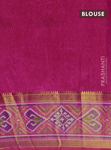 Semi tussar saree dual shade of purple and pink with allover ikat prints and ikat woven zari border