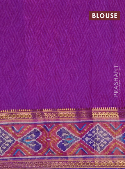 Semi tussar saree blue and pink with allover ikat prints and ikat woven zari border