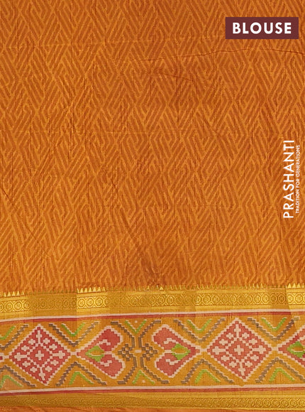 Semi tussar saree maroon and mustard yellow with allover ikat prints and ikat woven zari border