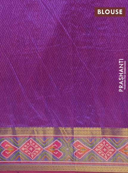 Semi tussar saree pink with allover ikat prints and ikat woven zari border