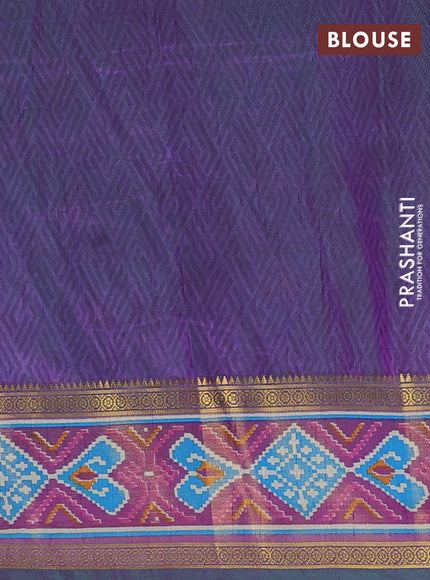 Semi tussar saree dual shade of bluish green and green with allover ikat prints and ikat woven zari border