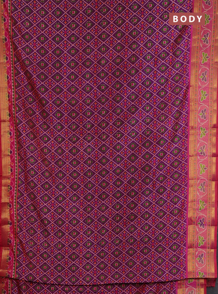 Semi tussar saree magenta pink and pink with allover ikat prints and ikat woven zari border