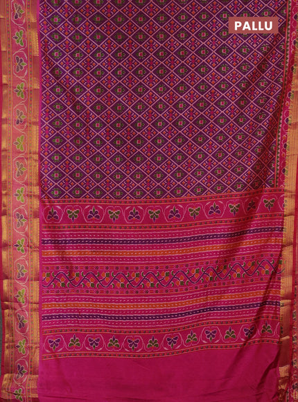 Semi tussar saree magenta pink and pink with allover ikat prints and ikat woven zari border