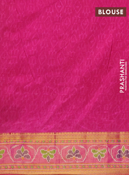 Semi tussar saree magenta pink and pink with allover ikat prints and ikat woven zari border