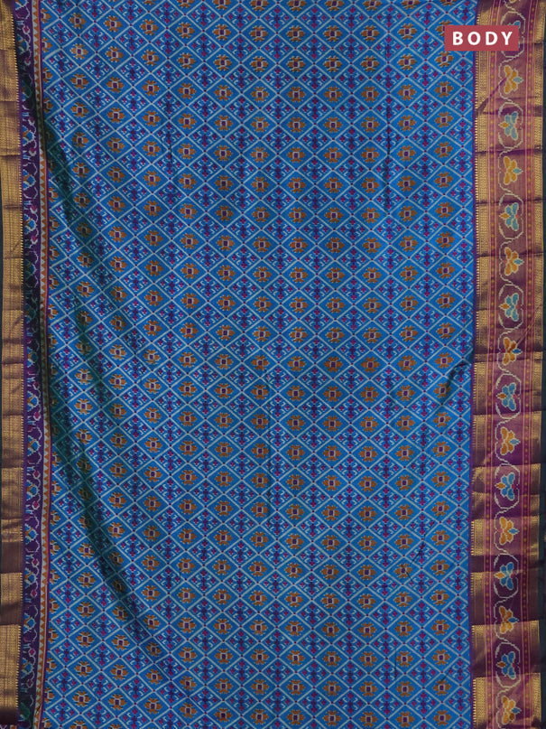 Semi tussar saree dual shade of bluish green and green with allover ikat prints and ikat woven zari border