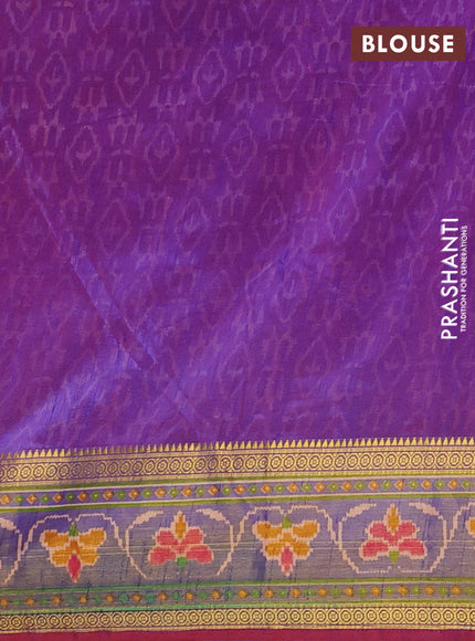 Semi tussar saree pink and light green with allover ikat prints and ikat woven zari border