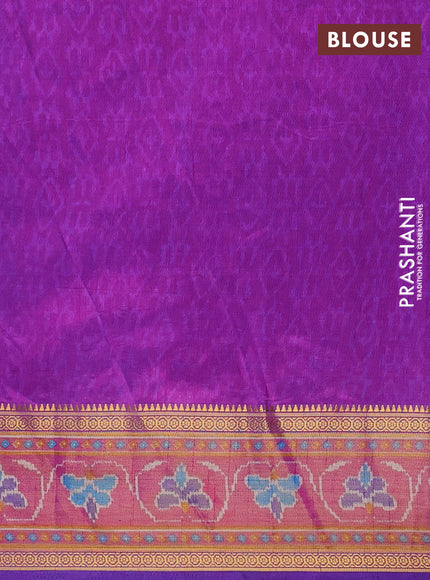 Semi tussar saree blue and pink with allover ikat prints and ikat woven zari border