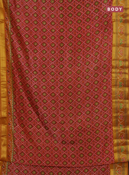Semi tussar saree maroon and rust shade with allover ikat prints and ikat woven zari border
