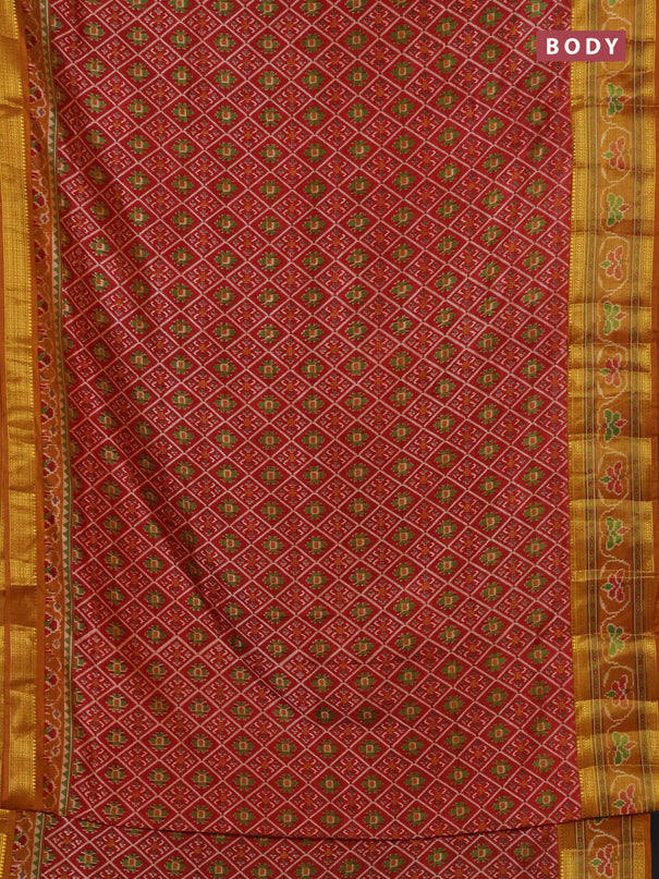 Semi tussar saree maroon and rust shade with allover ikat prints and ikat woven zari border