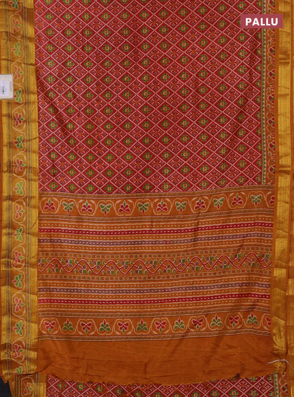 Semi tussar saree maroon and rust shade with allover ikat prints and ikat woven zari border