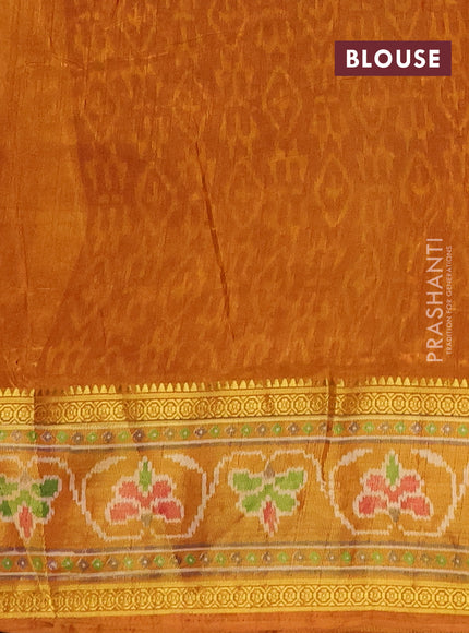 Semi tussar saree maroon and rust shade with allover ikat prints and ikat woven zari border