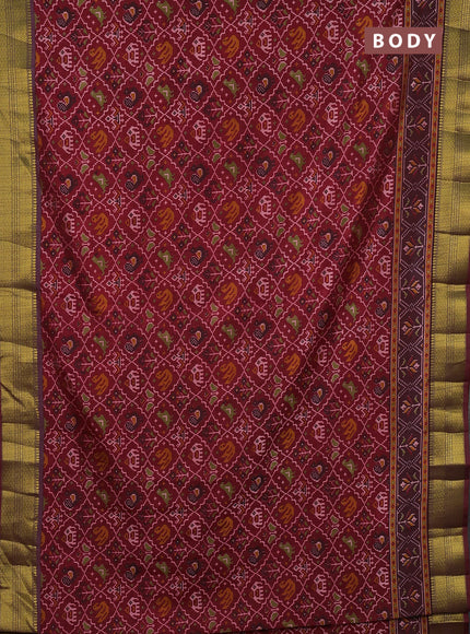 Semi tussar saree maroon with allover patola prints and zari woven border