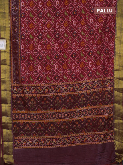 Semi tussar saree maroon with allover patola prints and zari woven border