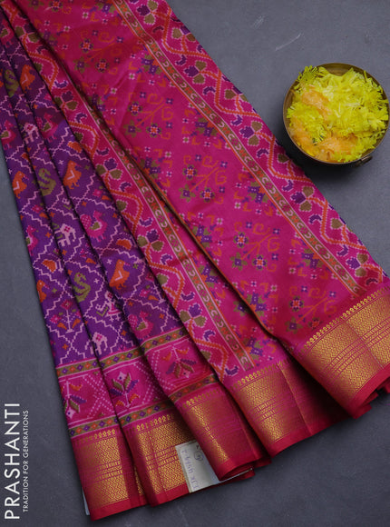 Semi tussar saree purple and maroon with allover patola prints and zari woven border