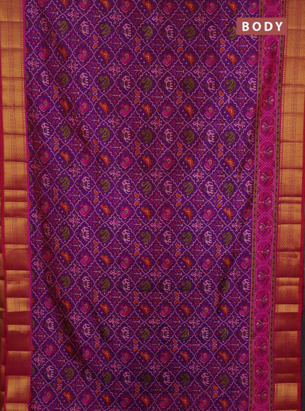Semi tussar saree purple and maroon with allover patola prints and zari woven border