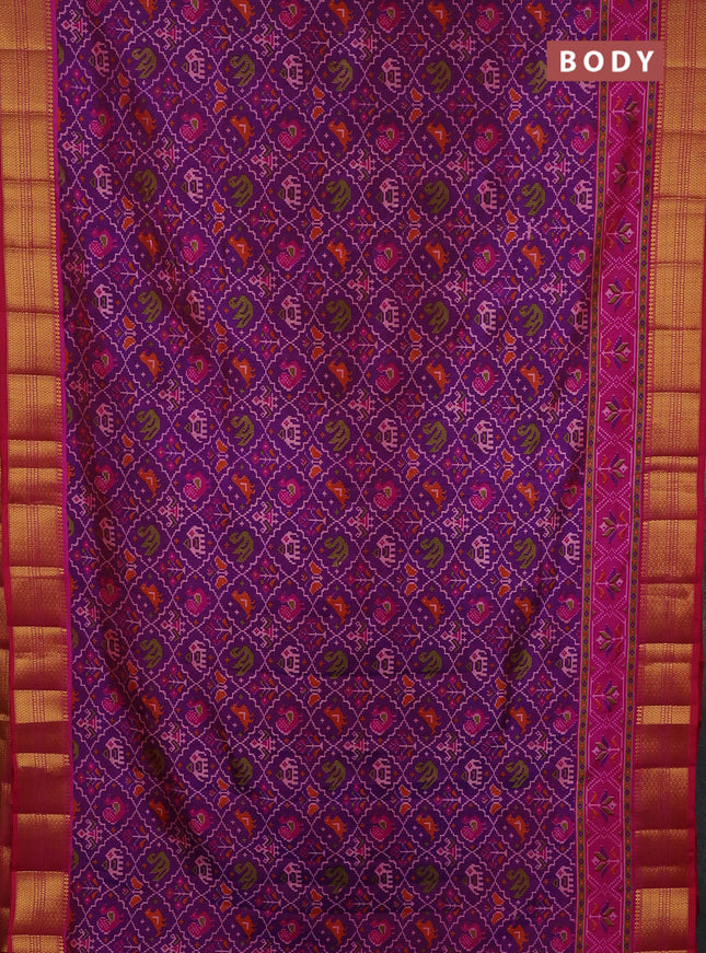 Semi tussar saree purple and maroon with allover patola prints and zari woven border
