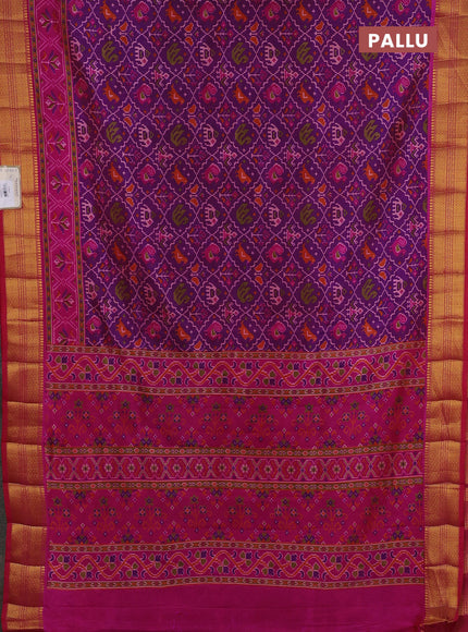 Semi tussar saree purple and maroon with allover patola prints and zari woven border